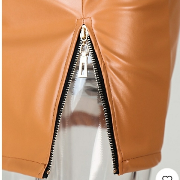 🏆HP🏆1 XL left* Cognac Faux Leather Mini Skirt - Picture 6 of 9